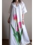 Nauja balta lino suknelė puošta tulpėmis
